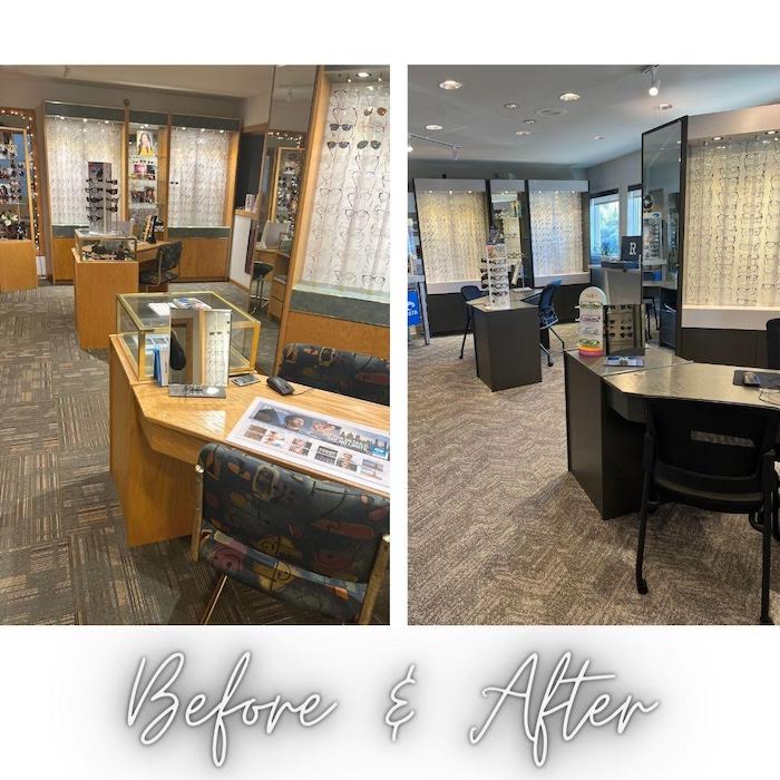 Before and After photos of the optical room - Sussex location