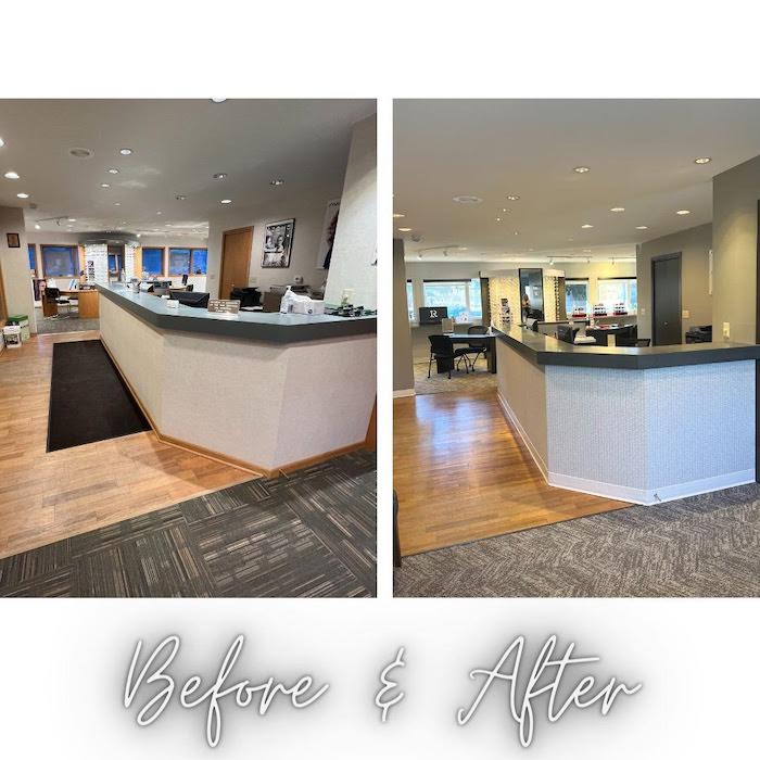 Before and After photos of the front desk - Sussex location